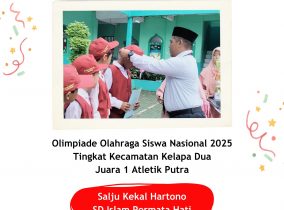 Salju Kekal Hartono – Juara 1 Atletik Putra pada Olimpiade Olahraga Siswa Nasional (O2SN) tingkat Kec. Kelapa Dua 2025, pada 17 April 2025